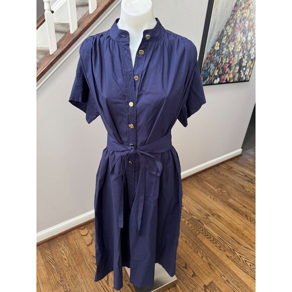 NWT VANESSA BRUNO Ezola Cotton Poplin Midi Shirt Dress Navy Blue Size XS - Picture 2 of 4
